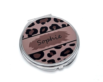 Espejo compacto personalizado con estampado de leopardo: Accesorios para bolsos / Regalo con estampado animal