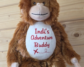 Peluche de mono personalizado / Recuerdo de compañero de viaje de aventuras