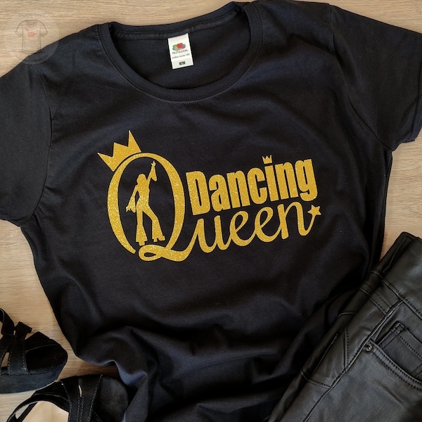 Dancing Queen T-shirt, Custom Print, 70's Dancing, Retro, Sparkly Glitter Music Band, Tribute Act Top, Voyage Night, Unisex Party Wear,