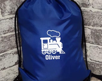 Personalised Train Drawstring Bag | Kids School Gym-Sac