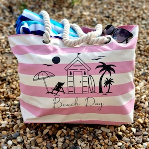 Personalisierte Nautische Strandtasche | Kundenspezifische Strand-Tagestasche mit Seil-Griffen | Urlaub Strandtasche Geschenk | Luxus Reisetasche | Sommer Tote