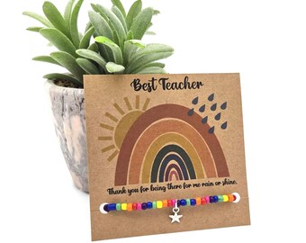 Pulsera Arcoíris: Regalo de agradecimiento para profesores / Dije de estrella / Pulsera elástica con cuentas