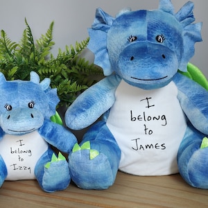 Personalised Dragon Teddy | Plush Toy | Cute Custom Dragon | New born Keepsake | Birthday, Christening Gift | Blue Dragon with Wings | Gift