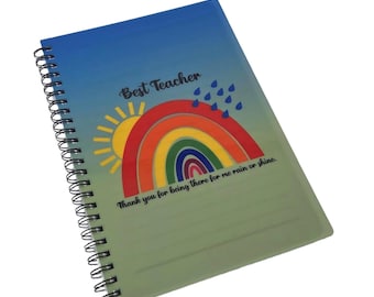 Bloc de notas personalizado: Cuaderno rayado tamaño A5 / Diseño arcoíris / Regalo para profesores