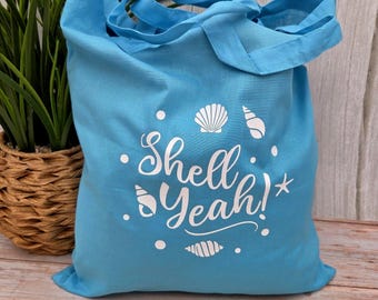 Borsa tote in cotone: Shell yeah! shopper unica, ideale per le giornate in spiaggia.