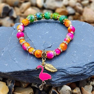 Flamingo Bracelet | Pink Flamingo Stretchy Bracelet | Flamingo Charm Bracelet | Flamingo Gift | Adult Beaded Bracelet | Flamingo Jewellery