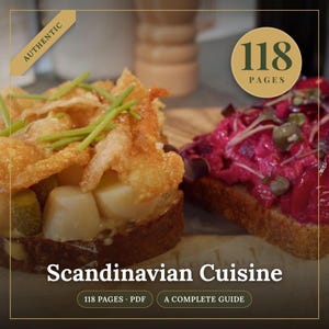 Skandinavisches Kochbuch PDF, 118 Seiten | Smørrebrød, gepökeltes Kabeljau- und Roggenbrot | Nordische Rezepte nach Region | Sofortiger Download