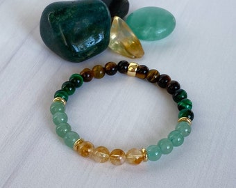 Money, Abundance, Prosperity and Wealth Bracelet - Citrine, Green Aventurine, Tiger's Eye, Good Luck Bracelet - 6mm Money Crystals