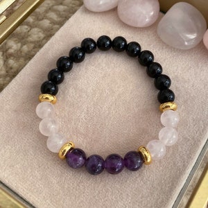 Protection Bracelet, Energy Protection, Aura Protection Bracelet, Empath Support, Amethyst, Rose Quartz, Black Onyx, New Beginning Bracelet