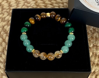 Attract Prosperity, Abundance, Success, Good Luck, Bracelet: Citrine, Green Aventurine, Tiger's Eye - Manifest Money and Wealth Crystals