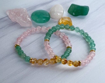Citrine Bracelet, Money, Wealth, Abundance, Prosperity Bracelet Set, Green Aventurine, Rose Quartz, Good Luck Bracelet, 6mm Money Crystals