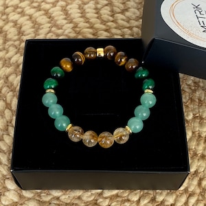 Attract Prosperity, Abundance, Success, Good Luck, Bracelet: Citrine, Green Aventurine, Tiger&#39;s Eye - Manifest Money and Wealth Crystals
