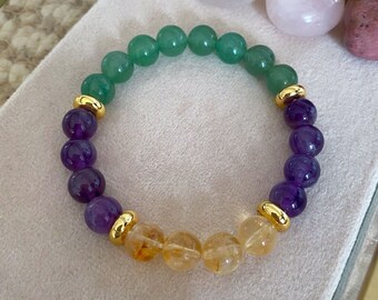 Attract Prosperity Bracelet - Manifest Money, Abundance, Good Luck - Citrine, Green Aventurine, Amethyst - Manifest Wealth, Attract Success