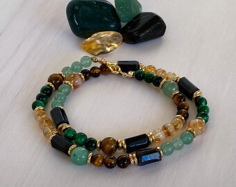 Attract Prosperity, Abundance, Money - New Beginnings Necklace - Citrine - Green Aventurine - Tiger's Eye - Congratulations New Job Gift
