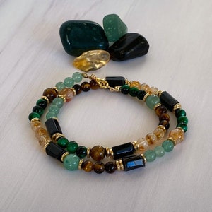 Attract Prosperity, Abundance, Money - New Beginnings Necklace - Citrine - Green Aventurine - Tiger&#39;s Eye - Congratulations New Job Gift