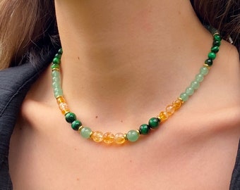 New Beginnings Necklace - Attract Prosperity, Abundance - Citrine - Green Aventurine - Tiger's Eye - Congratulations New Job Gift Necklace