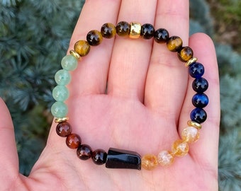 Attract Money Bracelet - Prosperity, Abundance Crystals: Citrine, Green Aventurine, Tiger's Eye - 6mm Good Luck Women Men Gemstone Bracelet