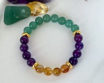 Citrine Bracelet, Attract Money, Abundance, Wealth Bracelet, Prosperity, Success, Luck Bracelet, Green Aventurine, Amethyst, Manifest Money
