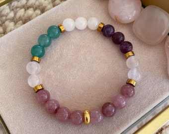 Fertility Bracelet, Pregnancy Bracelet, Pregnancy Support, Mom to be Gift, Moonstone, Rose Quartz, Aventurine, Amethyst, Fertility Crystals