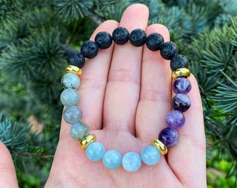 Pisces Zodiac Bracelet, Pisces Gifts, February March Birthstone Bracelet, Aquamarine, Amethyst, Labradorite, Pisces Birthday Gifts