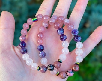 Attract Love Bracelet, Soulmate Bracelet, Rhodonite, Rose Quartz,  Amethyst,  Pink Jade, Self love Bracelet,  Love Crystals