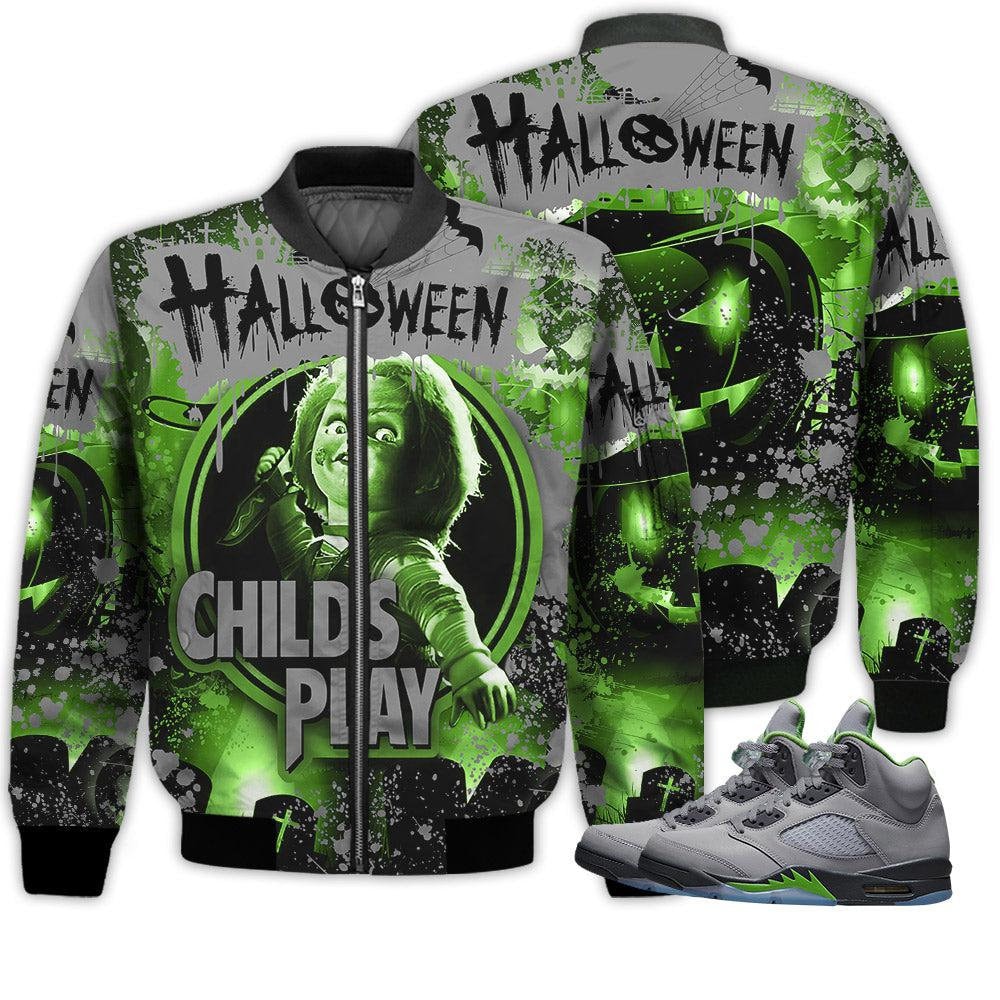 New Kicks Shirt Jordan 5 Retro Green Bean - Halloween Child's Play Chucky - Green Bean 5s Gifts Unisex Matching 3D Bomber Jacket