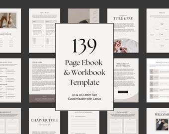 139 Page Ebook & Workbook Canva Template | For Digital Products/Course Creators | Lead Magnet Bundle