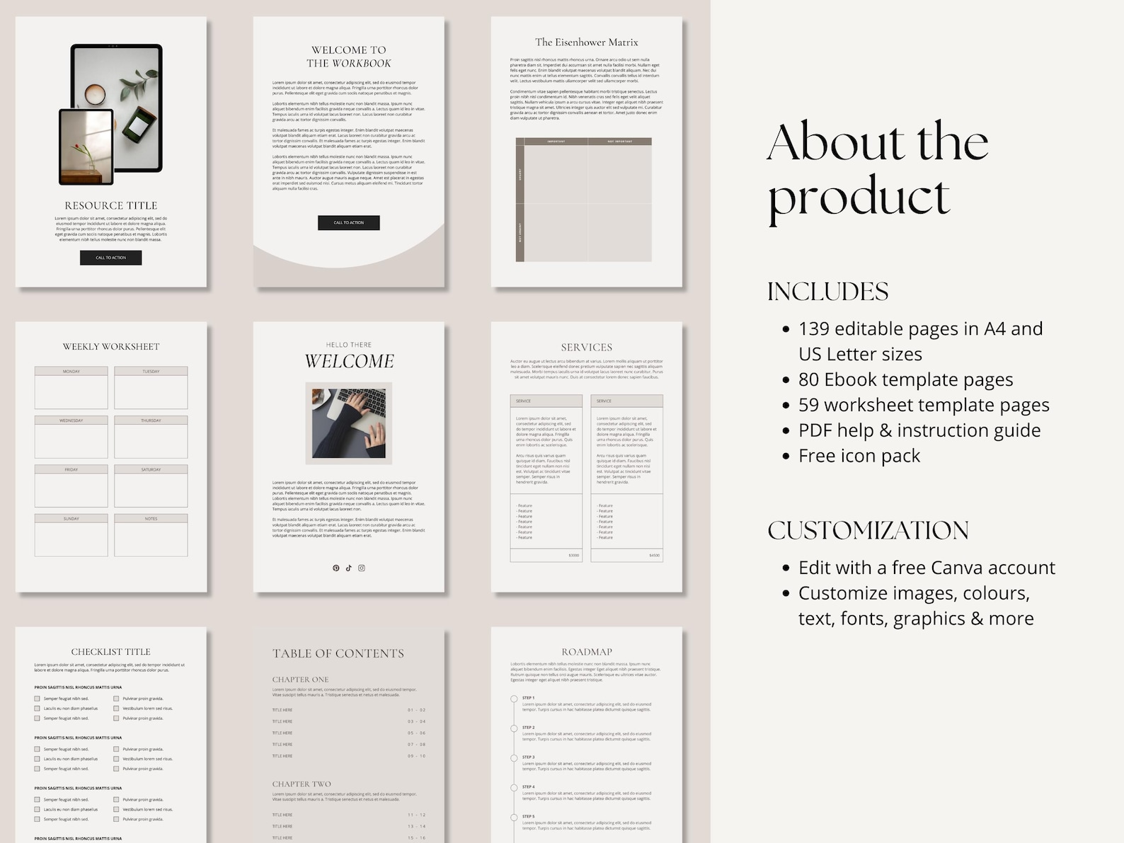 139 Page Ebook & Workbook Canva Template | for Digital Products/course ...