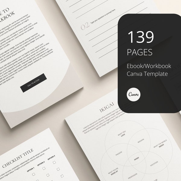 139 Page Ebook Template Canva | Ebook/Workbook Bundle | For freelancers, business owners, coaches, course creators | Lead magnet template