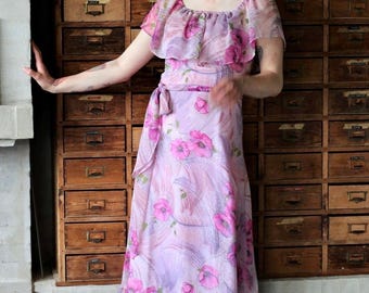 Pretty 1960s Pink Maxi Dress W Choker Collar Belt - Large - Etsy Pretty 1960s Pink Maxi Dress W Choker Collar Belt - Large - Etsy