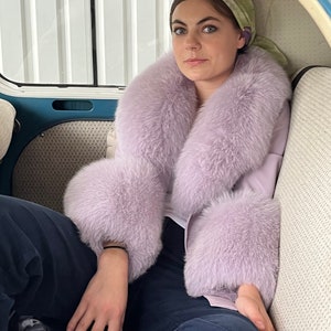 ALBERTE * ALL SIZES * Purple Leather Trench Coat with Fox Fur Cuffs and Color