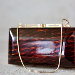 1950s  Vintage Celluloid Lucite Purse/Clutch // Golden Frame // Golden Chain Handle
