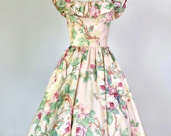 1980s Vintage Sleeveless Floral Dress//S.S.Gilbert//Corsage Top//Size S