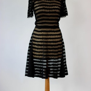 1930s Black Lace Dress in Silk and Rayon // Pink Petticoat // Short Sleeves // Size M.