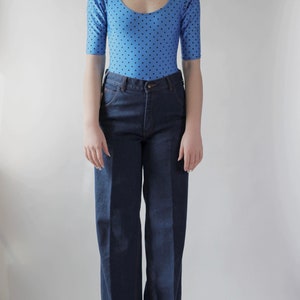 1970s Blue High Waisted Vtg. Flare Demin Pants//Deadstock// Size M