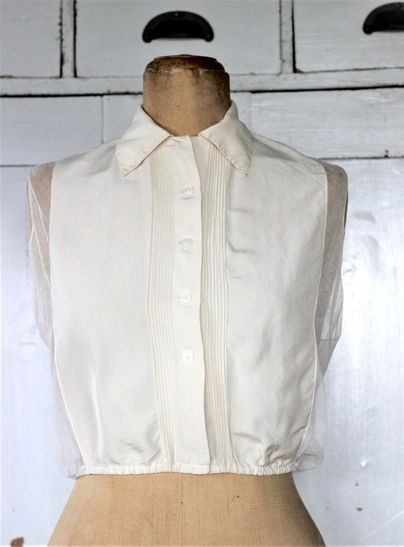 1930s Vintage Off White Silk Top/Blouse//Tulle Bac