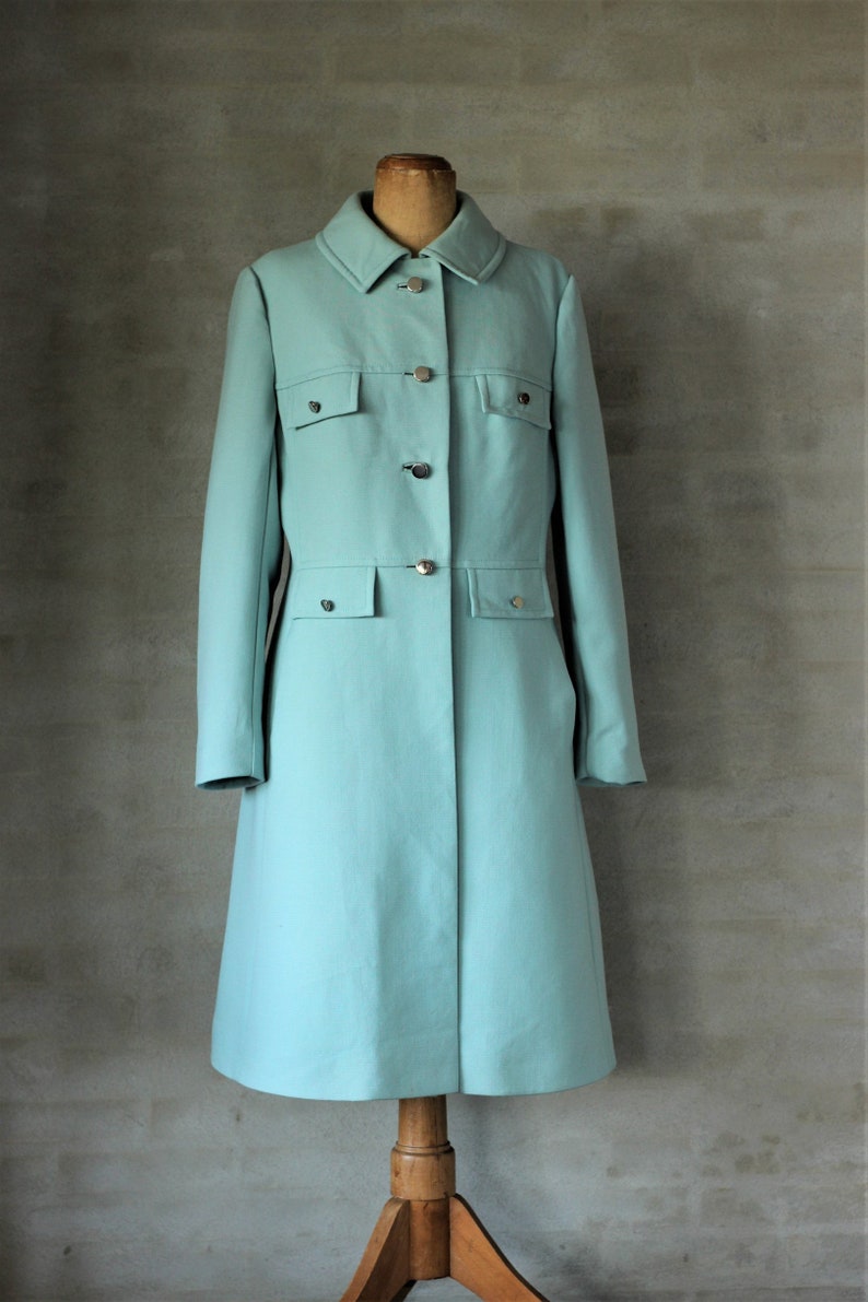 1960s mint green wool mod coat. Made in London. Size M/L image 2