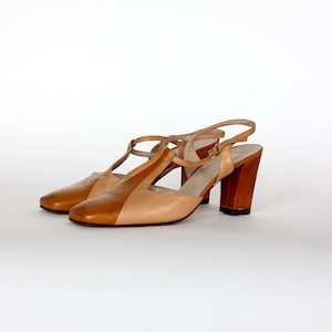 1960s Vintage Bruno Magli Beige and Brown Womens Shoes // Made in Italy // Mid-Heel // Womens Shoes // Size EU 9,5 US 8 UK 6