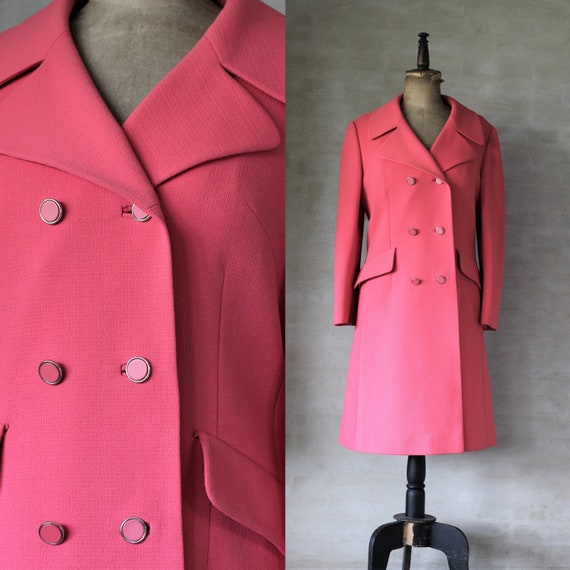 1960s Rose Pink Coat. Double Breasted Dress Coat. Mod Coat. Jacob