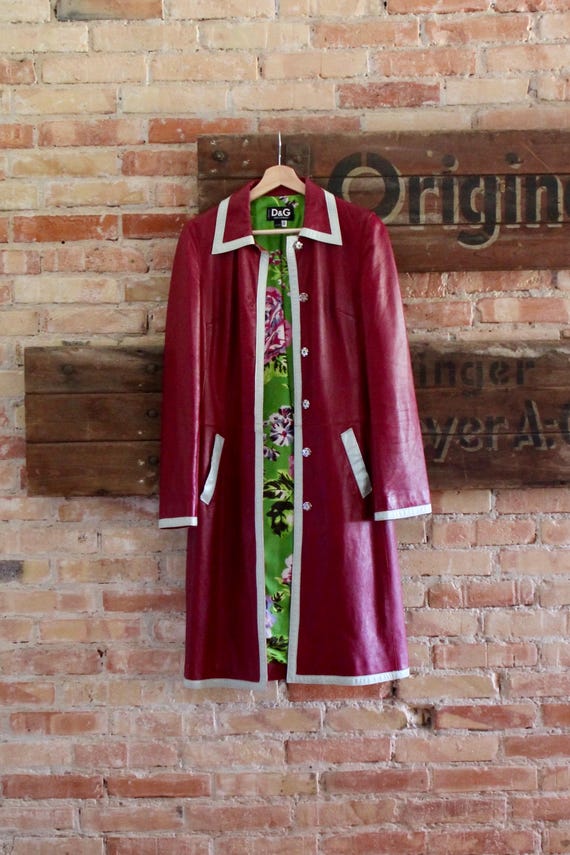 Dolce & Gabbana Vintage Burgundy Leather Trench Coat // DG Vintage