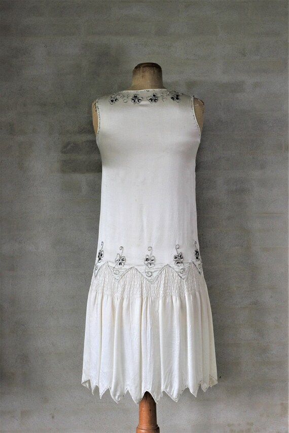 1920s White Silk Dress With Silver Glass Beads//women's Flapper Style Dress//size  S - Etsy
