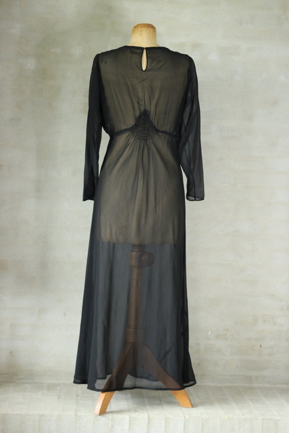 Vintage Antique 1920s Black Silk Chiffon Dress//S… - image 5