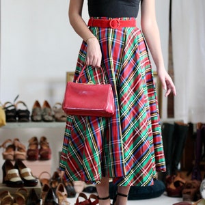 Gonna a quadri in rayon a vita alta anni &#39;50 //Gonna lunga //Gonna ampia //Taglia XS