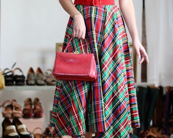 High waisted plaid skirt 50s hotsell