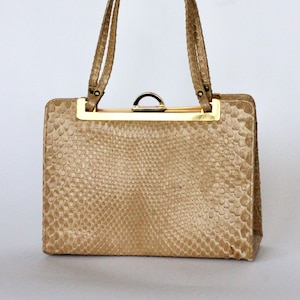 1950s Beigefarbene Schlangenleder Henkeltasche / Geldbörse // Bon Goût, Copenhagen // Goldener Verschluss