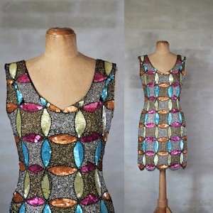 Vintage Sequins and Heavily Beaded Silk Dress // Cocktail Dress //Size S/M