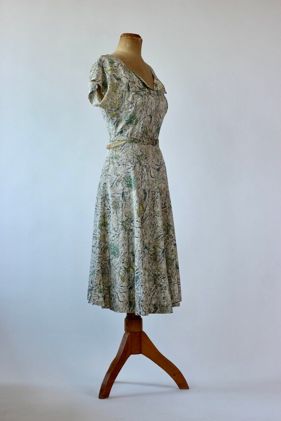 S | 1940s Carole King Novelty Print Dress