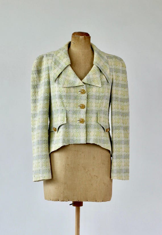 Christian Lacroix, 1990s Christian Lacroix Vintage Pastel Cotton Tweed Collared Blazer/Jacket //Made in France //Size M
