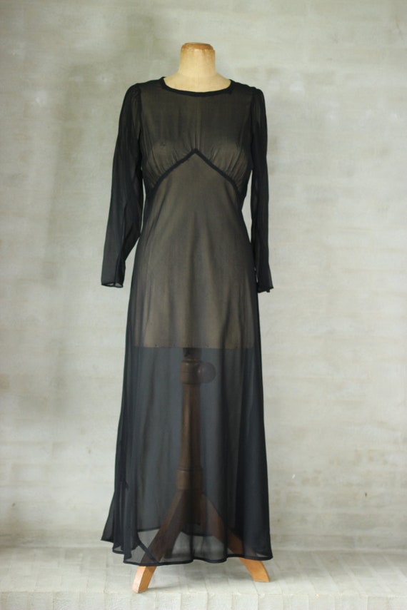 Vintage Antique 1920s Black Silk Chiffon Dress//S… - image 1