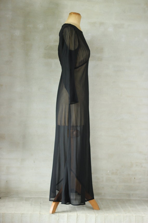 Vintage Antique 1920s Black Silk Chiffon Dress//S… - image 4